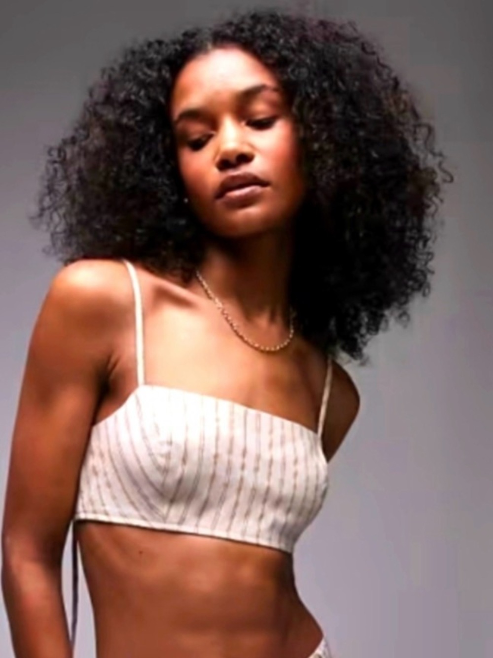 TopShop Striped Cream and Tan Cropped Spaghetti-Strap Top